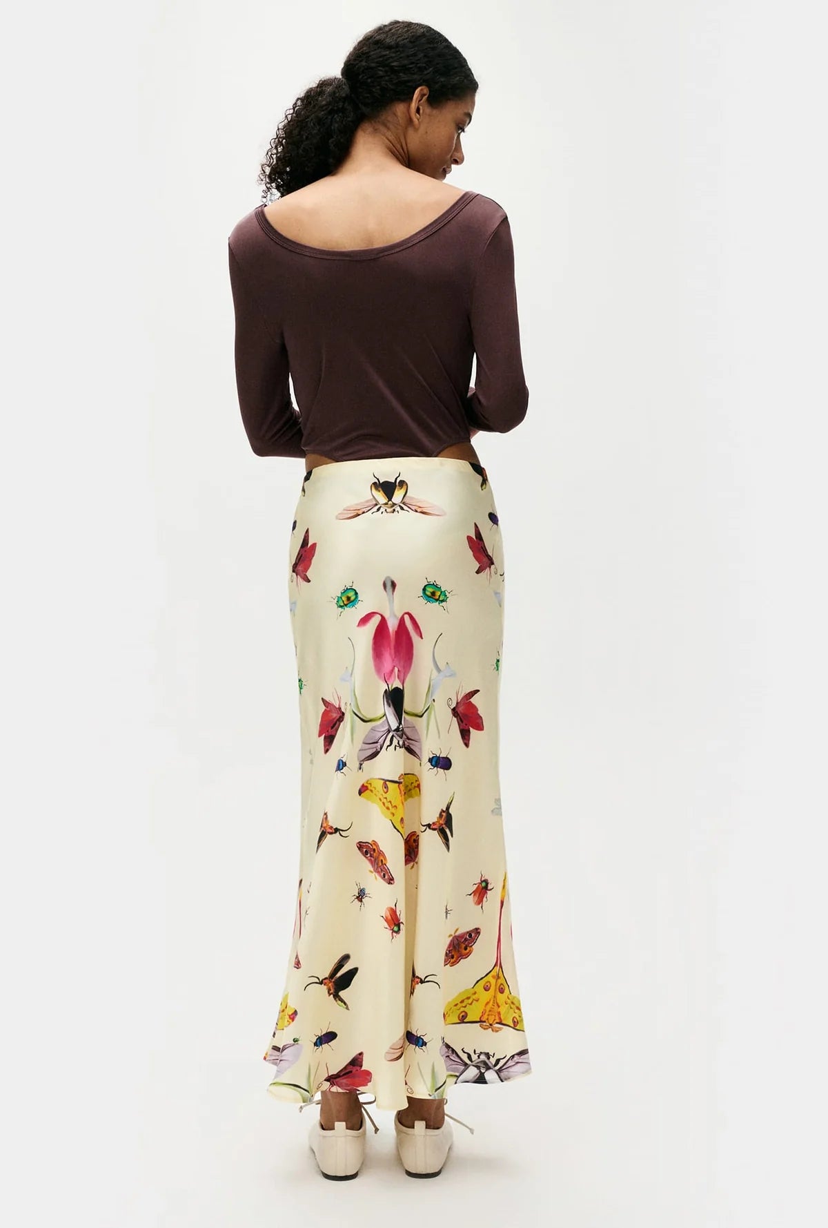 Silk Laundry - Long Bias Cut Skirt Insects