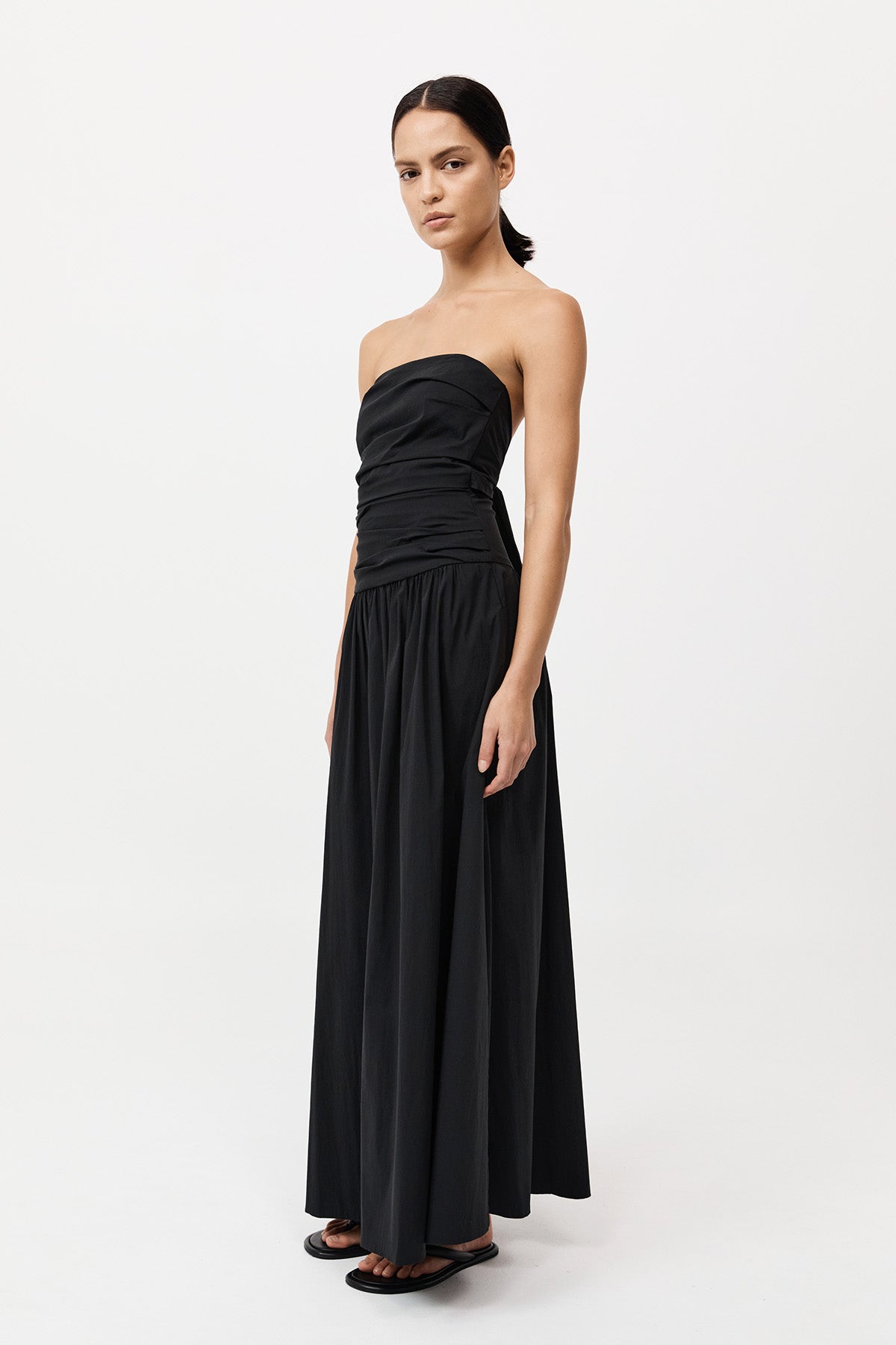 St. Agni Gathered Dress Strapless Tie Back Dress in Black