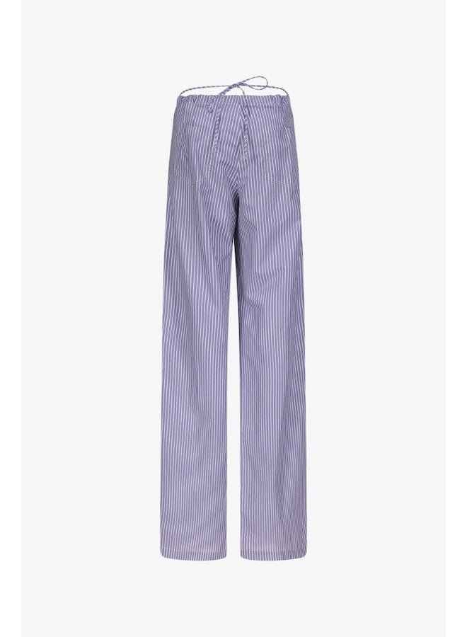 Priscavera - Drawstring Poplin Pants in Banker Stripes