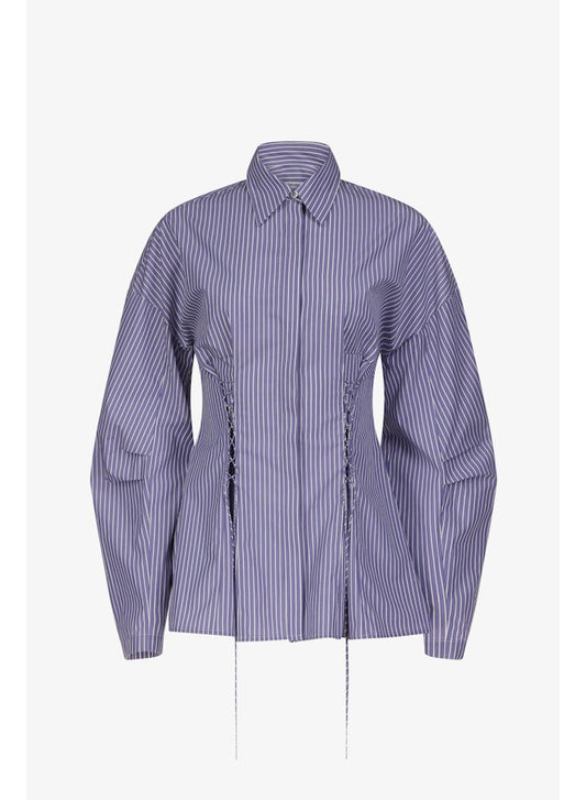 Priscavera - Laced Button Down in Banker Stripes