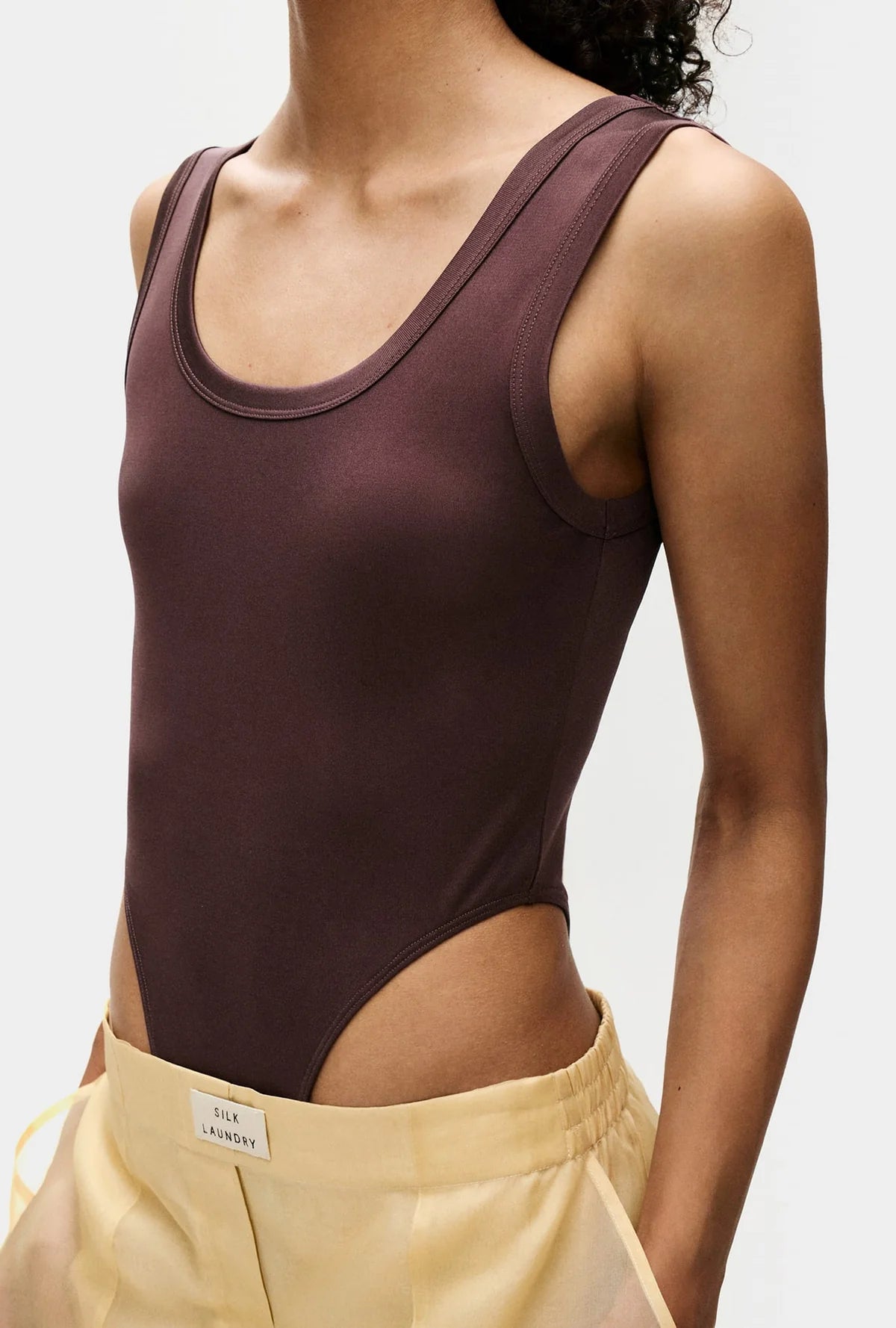 Silk Laundry - Jersey Modal Cutaway Bodysuit in Cacao