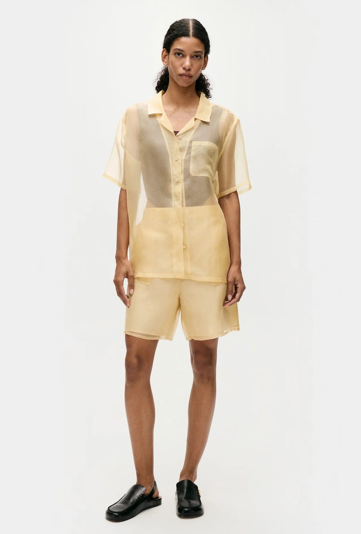 Silk Laundry - Organza Camp Shirt in Beige