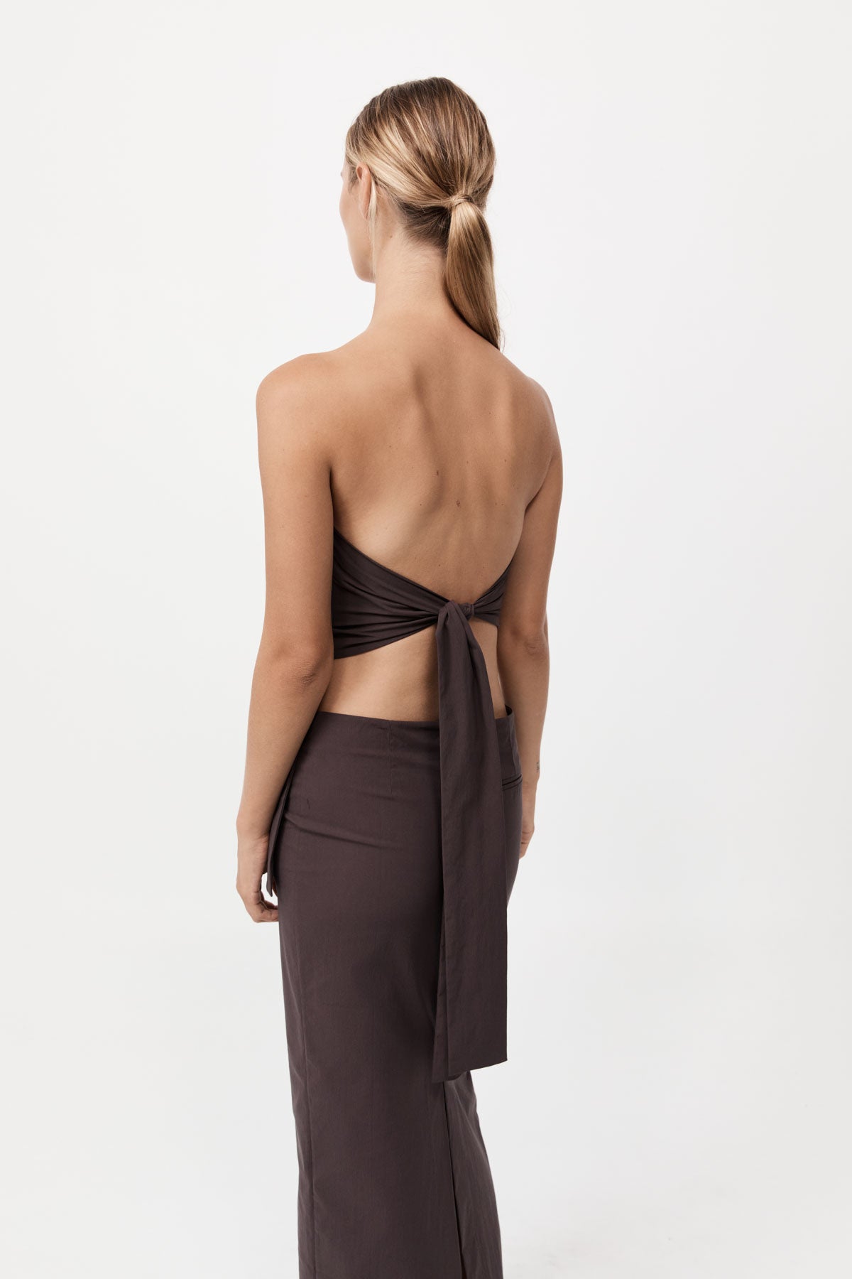 St. Agni Strapless Tie Back Top in Chocolate Plum