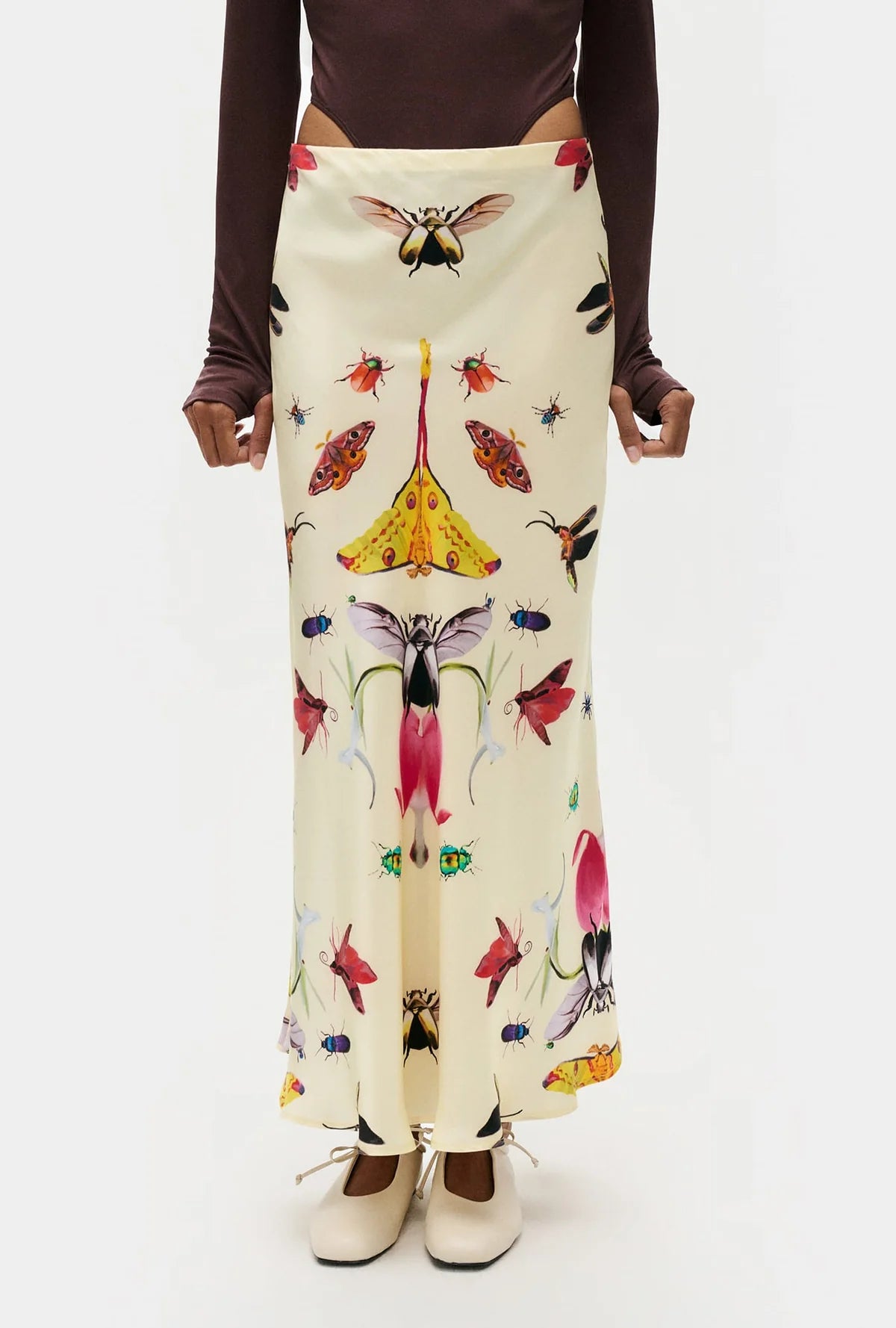 Silk Laundry - Long Bias Cut Skirt Insects