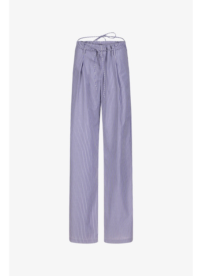 Priscavera - Drawstring Poplin Pants in Banker Stripes