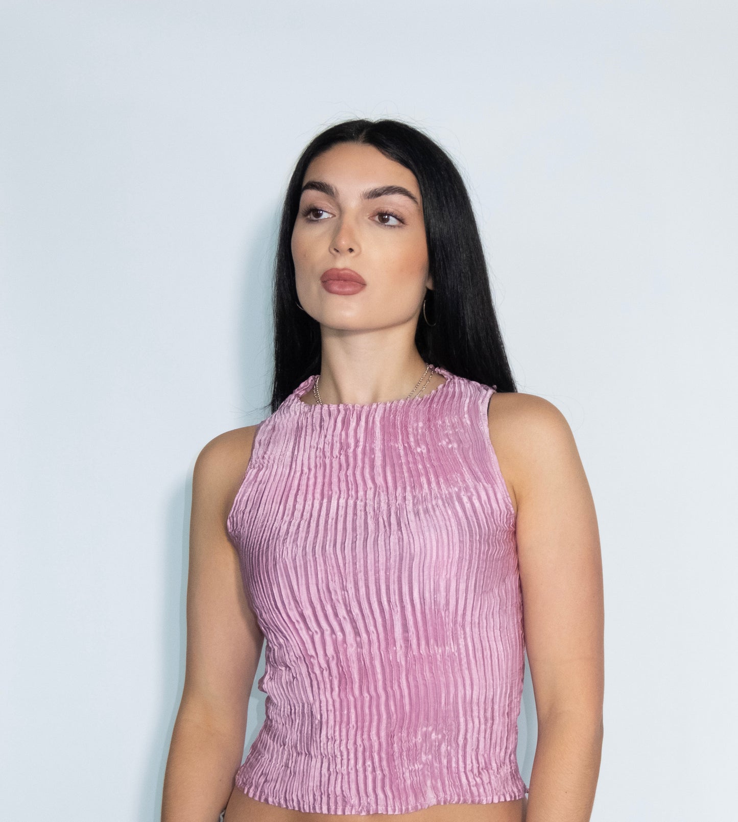 Azur - Plissè Silk Tank Top Cochineal