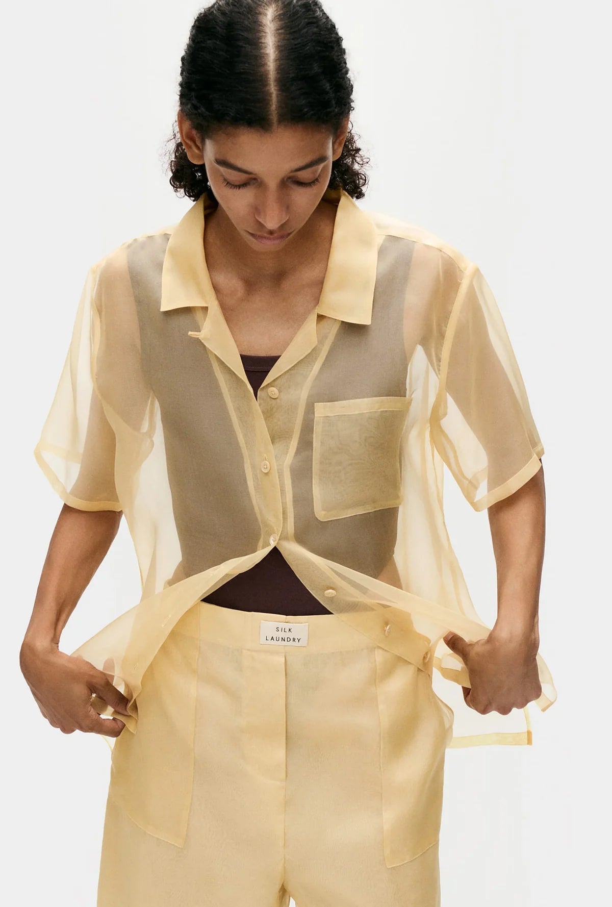 Silk Laundry - Organza Camp Shirt in Beige