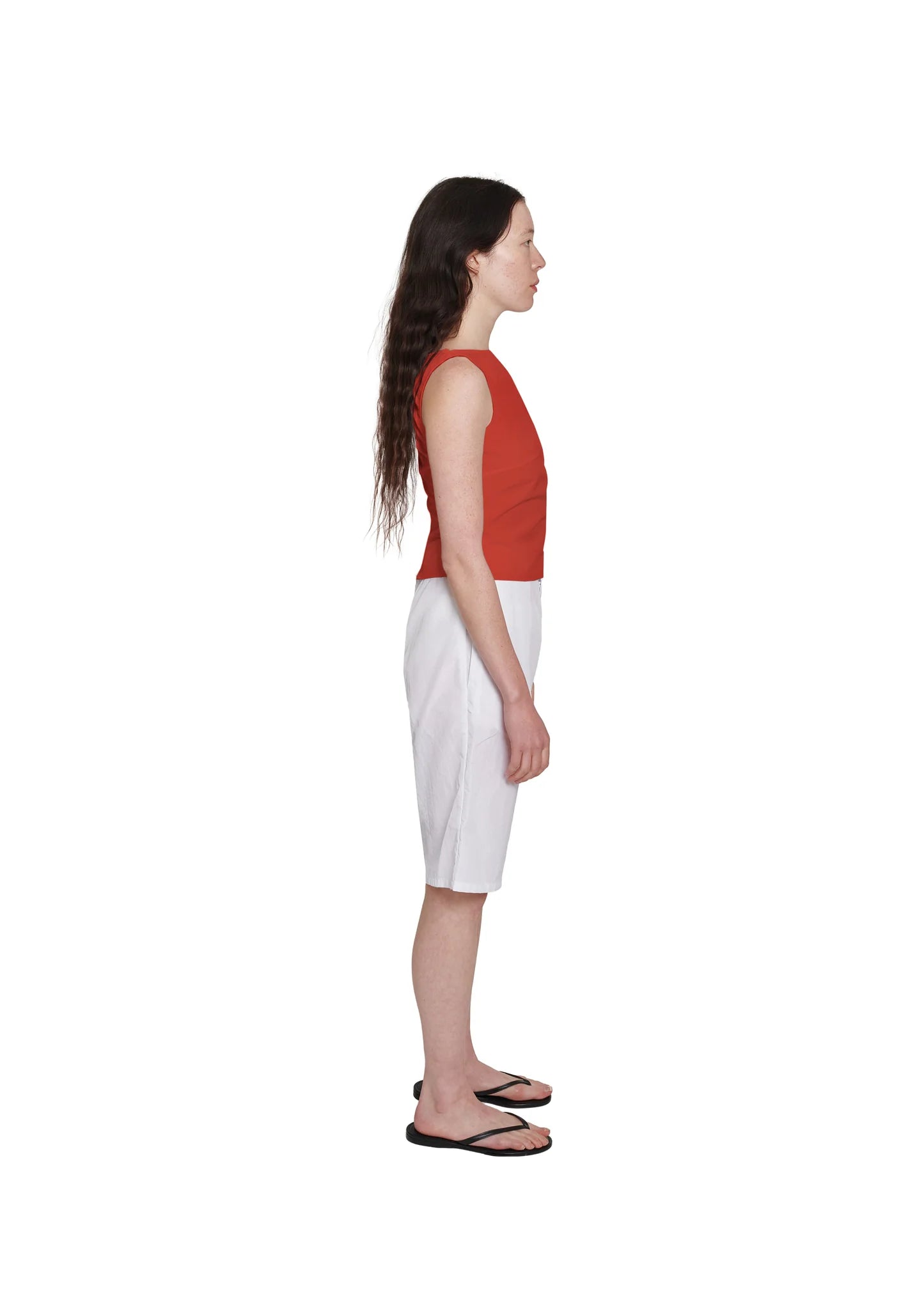 Coming of Age - Nylon Boat Neck Top in Tomato