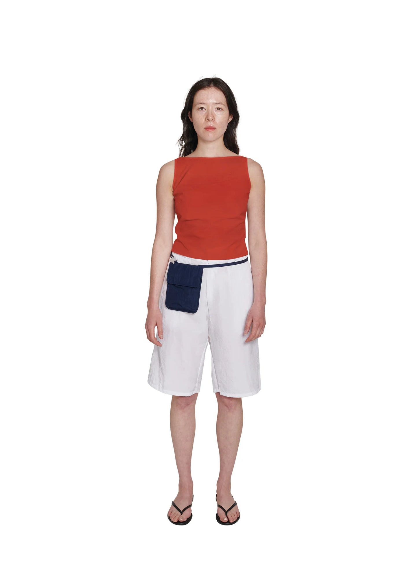 Coming of Age - Nylon Boat Neck Top in Tomato