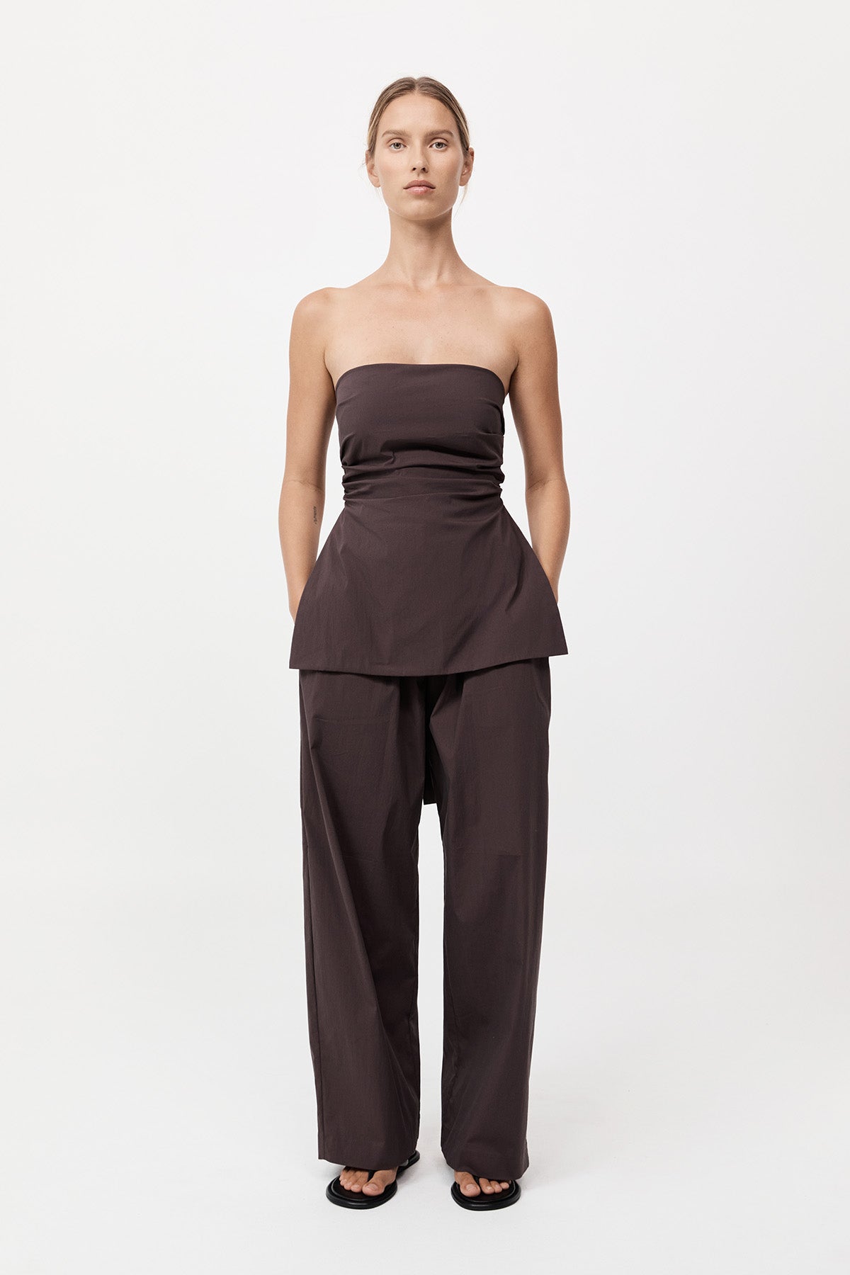 St. Agni Strapless Tie Back Top in Chocolate Plum