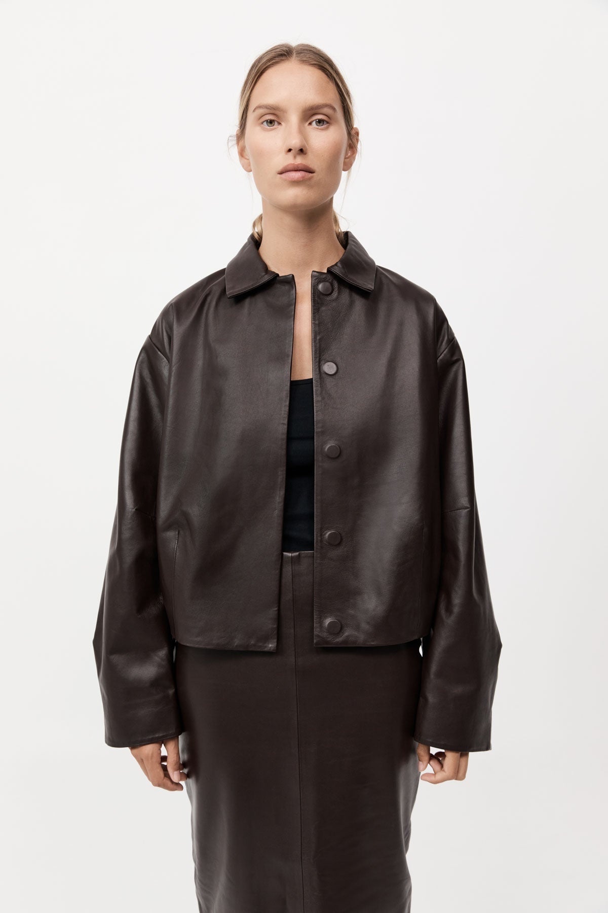 St Agni - Cocoon Leather Jacket in Chocolate