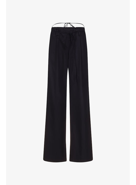 Priscavera - Drawstring Poplin Pants in Black