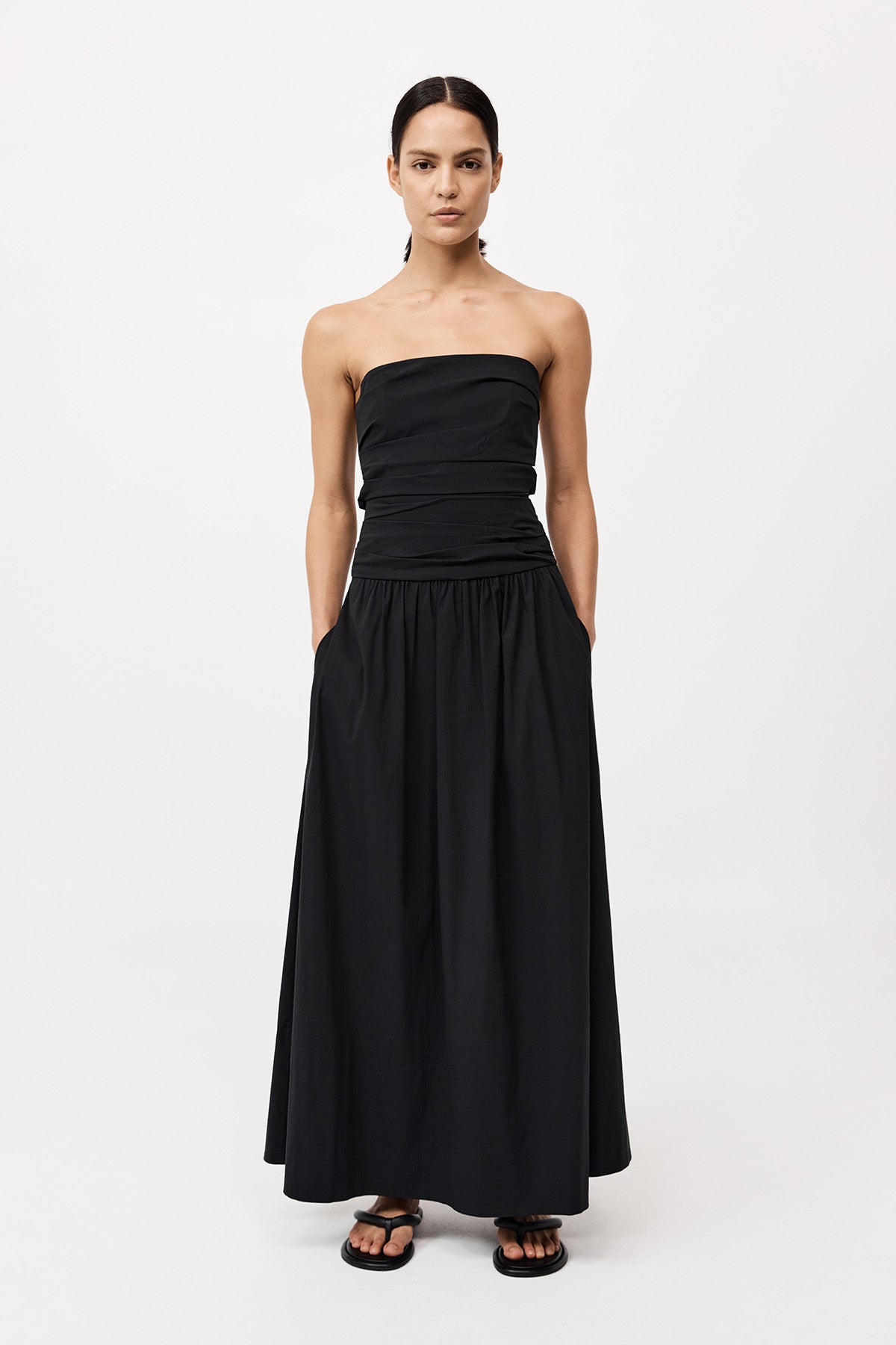 St. Agni Gathered Dress Strapless Tie Back Dress in Black