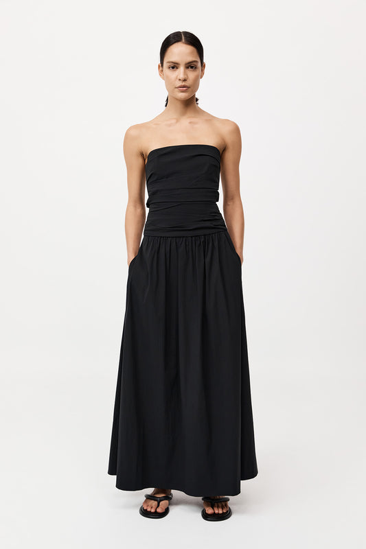 St. Agni Gathered Dress Strapless Tie Back Dress in Black