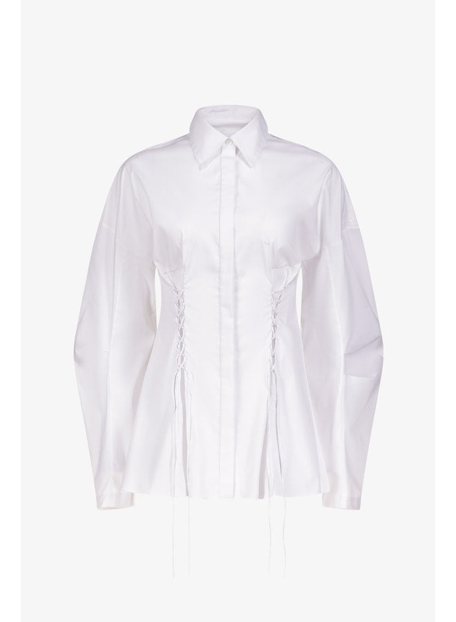 Priscavera - Laced Button Down Shirt in White